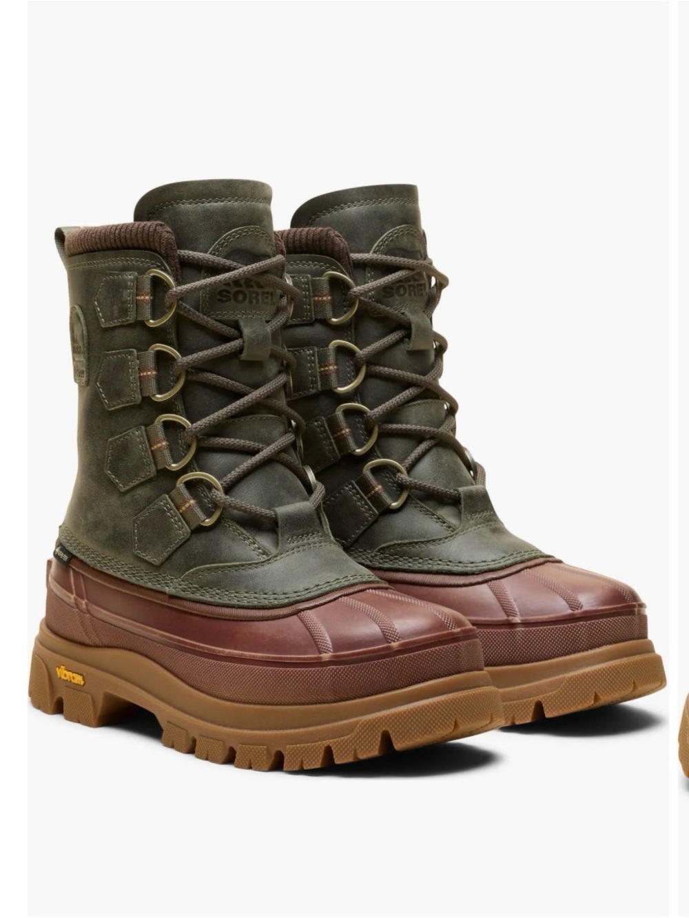 Barbour Olive Green & Brown Waterproof Lace-Up Winter Boots